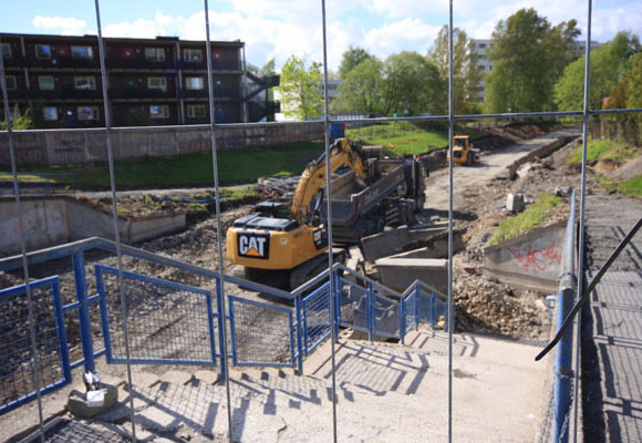 Fra gravearbeidet på Oppsal T-banestasjon. Foto: SN.